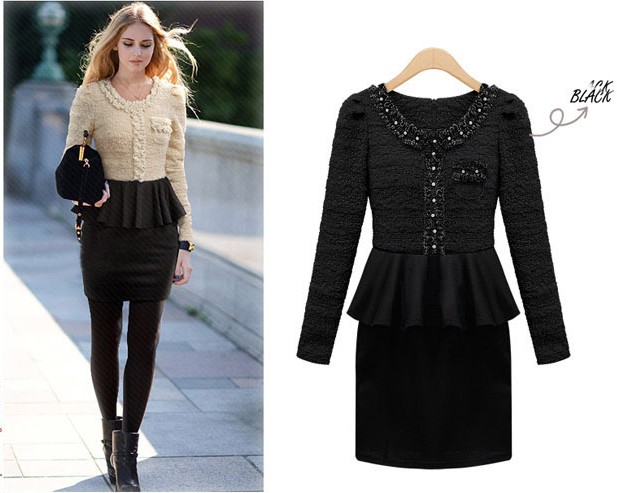 Black_Beige_Long_Sleeves_Short_Lace_Winter_Dresses_3.jpg