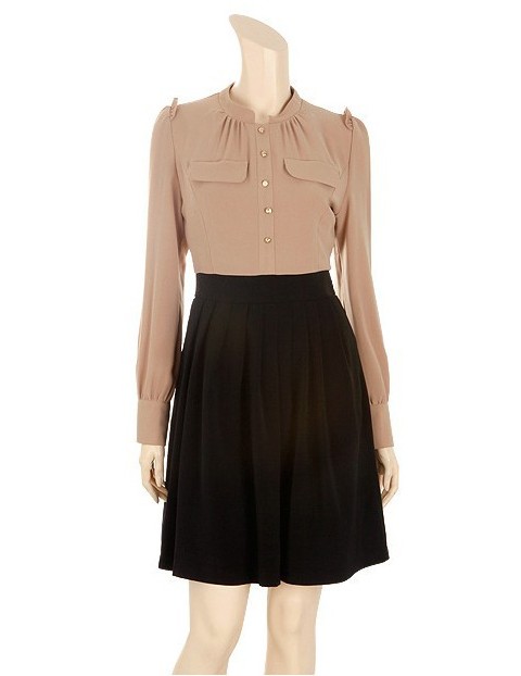 Khaki_Black_Chiffon_With_Sleeves_Knee_Length_Winter_Dresses_2.jpg