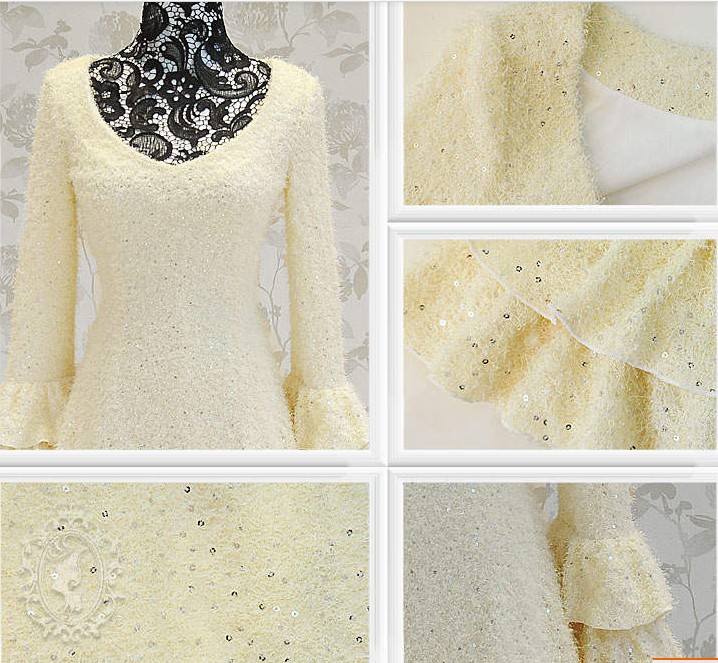 Yellow_V_neck_Ruffles_Sequins_Wool_Lovely_Lady__s_Dresses_6.jpg